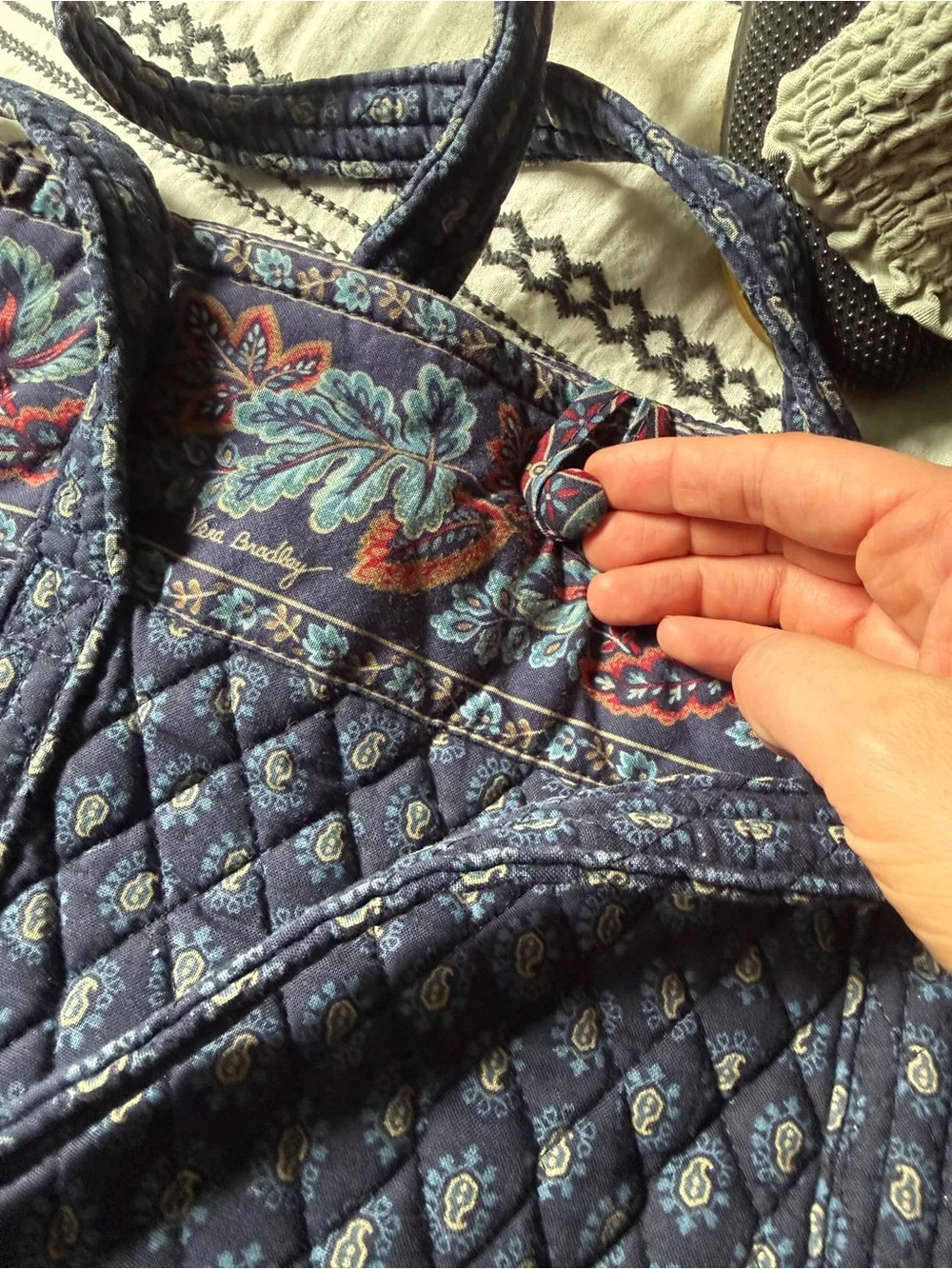 Vintage 1998 Vera Bradley “Classic Navy” Autumn Leaves and Paisley Quilted Tote
